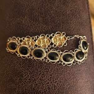 Vintage Onyx And Silver Braclet